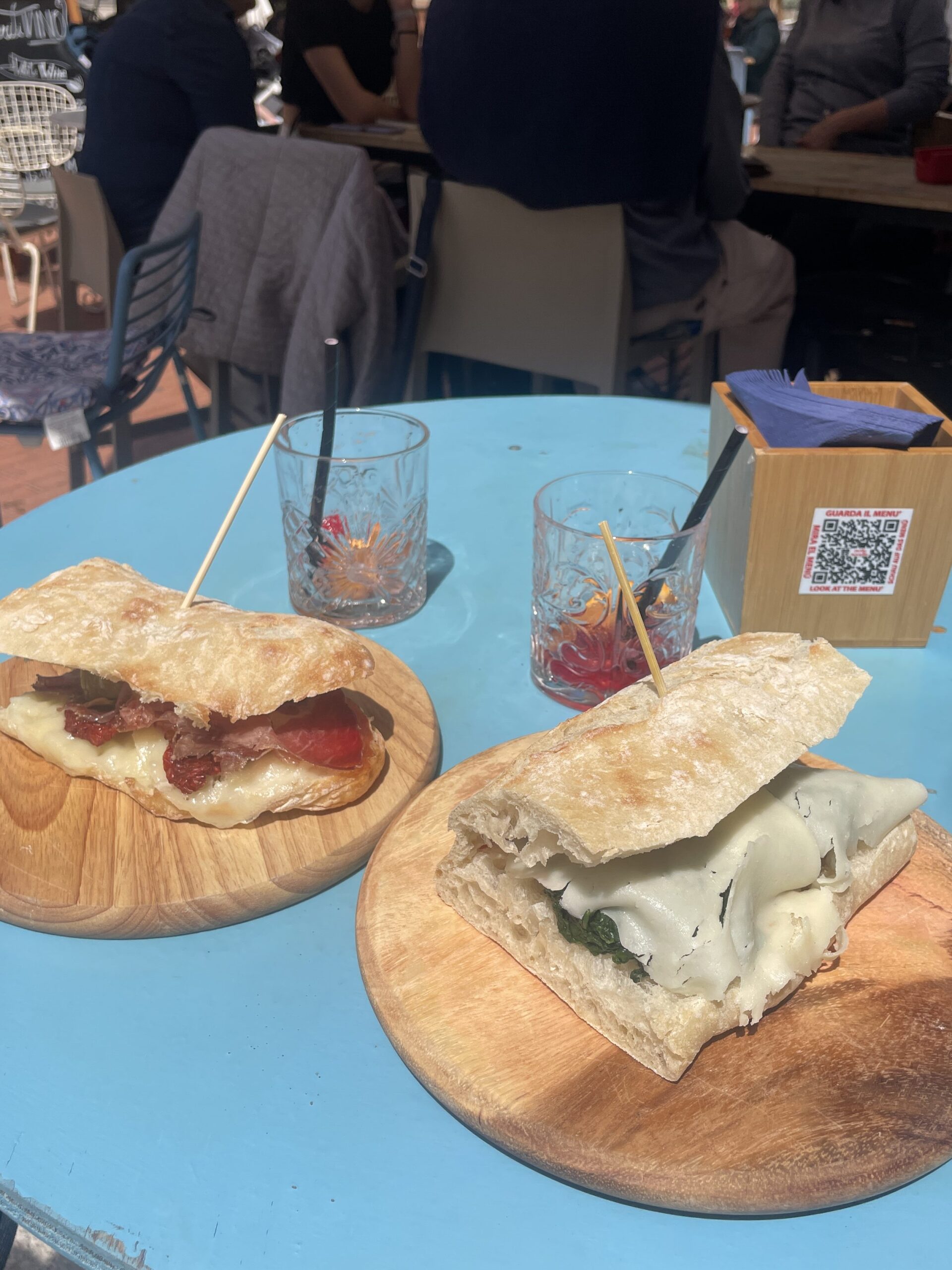 basque sausage and pecorino spinach sandwhiches at isule surelle palau in northern sardinia